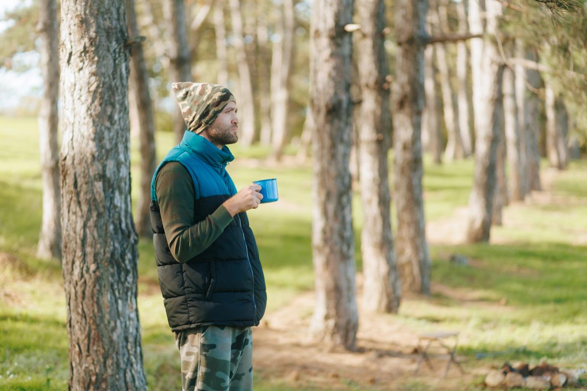 Man having a coffee outdoors